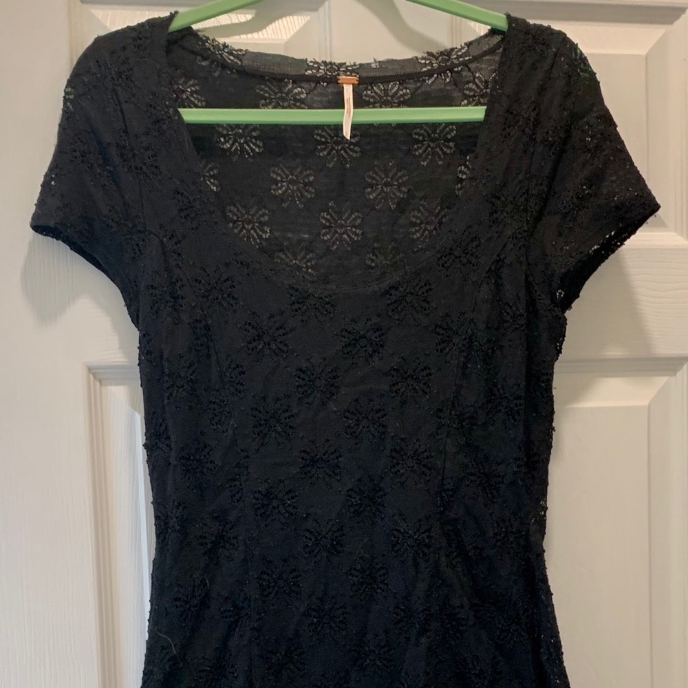 Free People Black Stretch Lace Daisy Mini Dress L